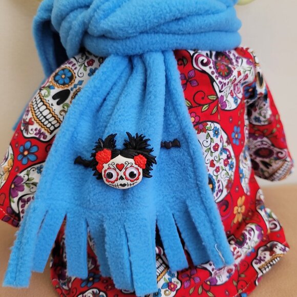 Sugar Skull Halloween 2pc Outfit scarf for 11" Mattel Child Grogu baby yoda Doll - Picture 5 of 8